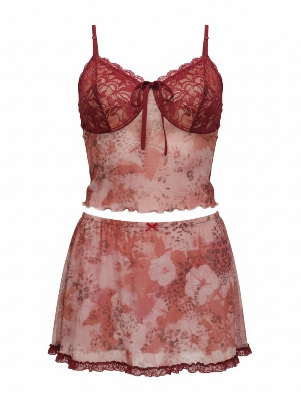 Cider 3xl 2 Piece Lingerie Set Floral Lace Mesh Bralette Mini Skirt NWT
